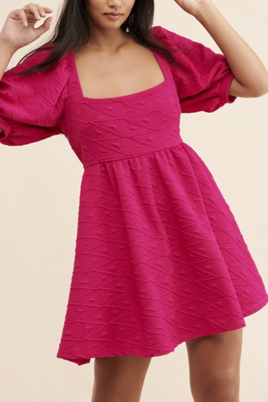 Free People Babydoll Preppy Barbie Hot Pink Mini Dress Peplum Size Small